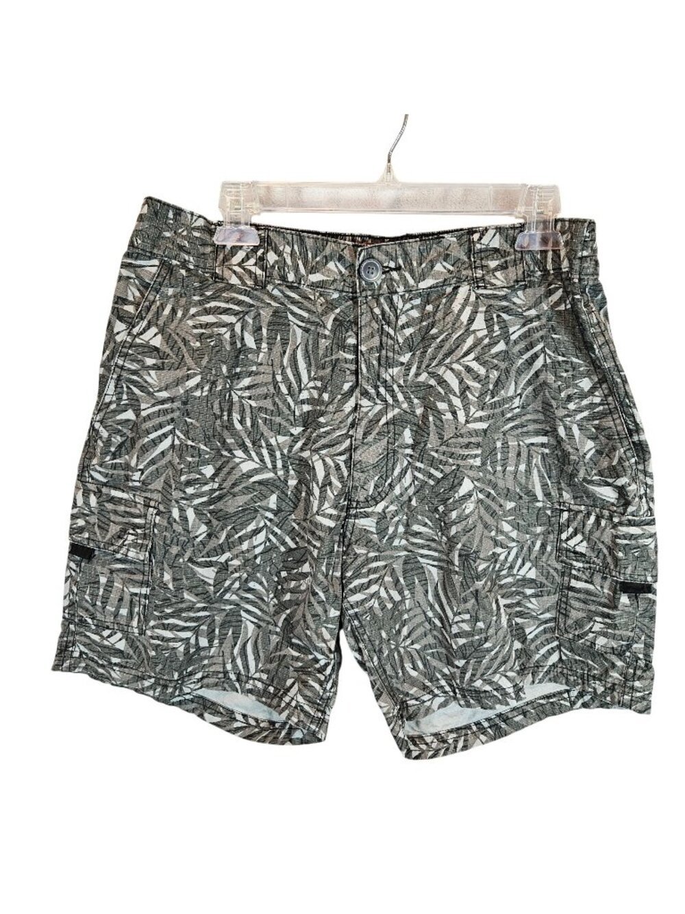 Great Northwest Cotton Cargo Shorts Mens 34 Green Tropical Leaf Elastic Waist